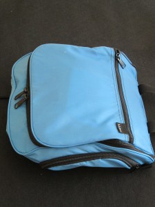 LL Bean bathroom bag zipped up for travel