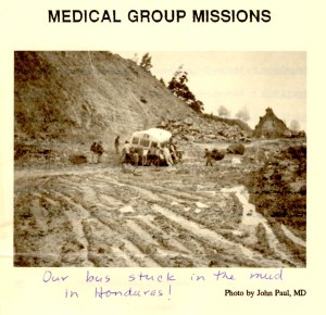 Honduras bus stuck in the mud! Everyone helped push it out, and I lost my only shoes. 1988