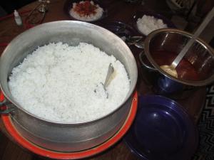 Pot of rice for lunch with tasty sauce!