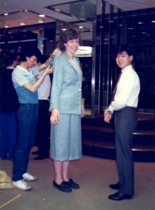 Being fitted for my cashmere wool suit made in 48 hours!